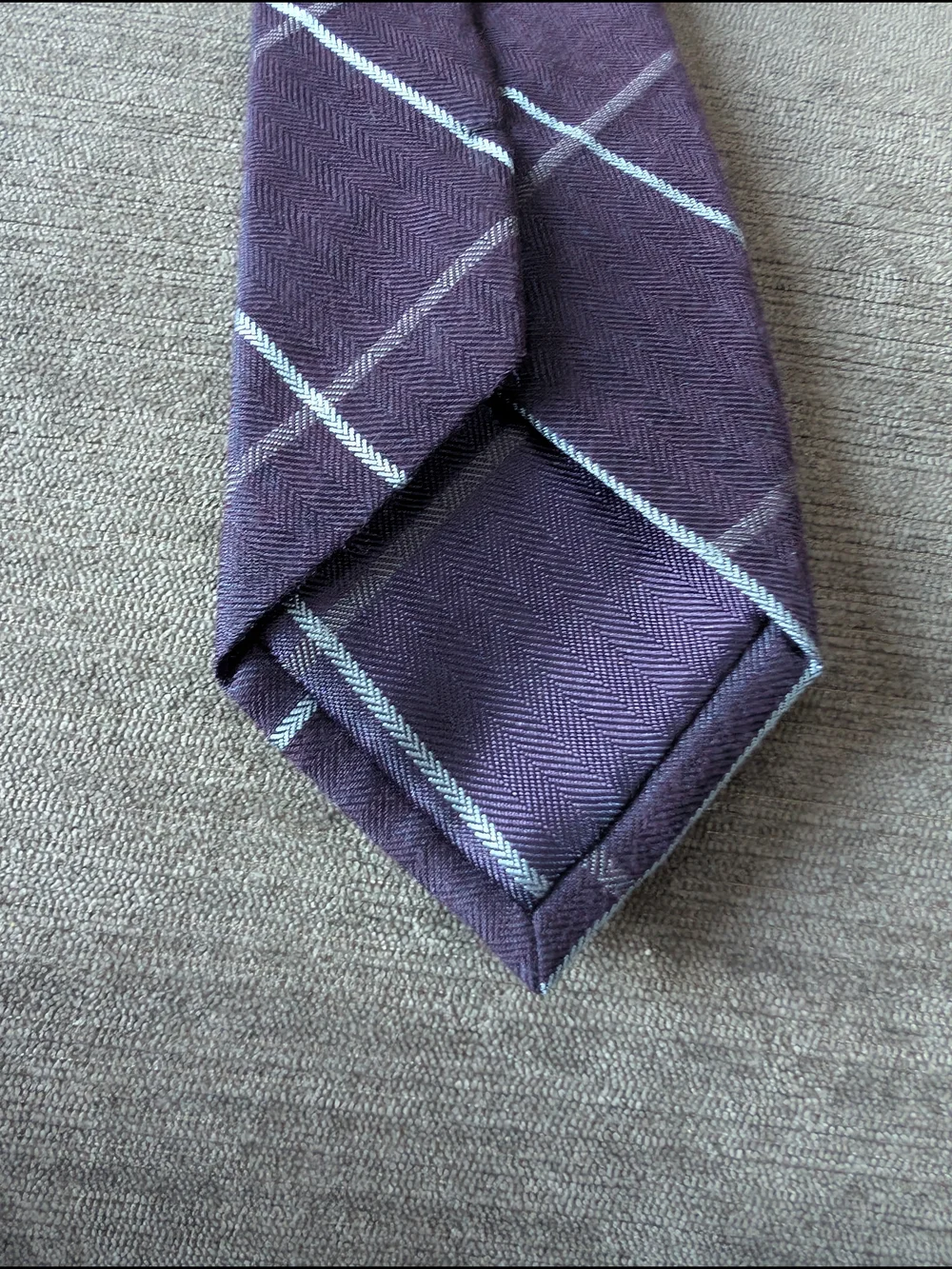 Indochino Men’s Tie Purple Blue Plaid Herringbone Viscose Blend Necktie